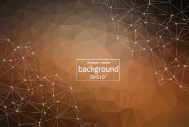 Poligonal koyu kahverengi arka plan bağlı noktalar ve çizgiler, bağlantı yapısı, fütüristik hud arka plan, vektör çizim ile