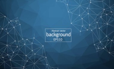 Geometrik Koyu Mavi Çokgen arka plan molekülü ve iletişim. Noktalarla birleştirilmiş çizgiler. Minimalizm geçmişi. Bilim, kimya, biyoloji, tıp, teknoloji kavramı.