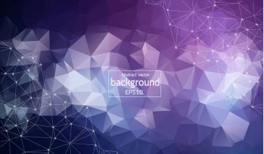 Soyut mor kenarlı uzay arka plan noktalar ve çizgiler bağlanma. Bağlantı yapısı. Vektör bilim arka plan. Poligonal vektör arka plan. Fütüristik Hud arka plan.