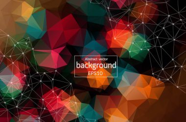 Poligonal yüzey arka plan. Düşük poli mesh tasarımı ile bağlantı nokta ve çizgi. Bağlantı üçgen yapısı. Vektör geometri fütüristik dekorasyon. Tebrik kartı. Spectrumconcept
