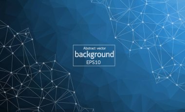 Soyut fütüristik - koyu mavi zemin üzerine çokgen şekiller teknolojisiyle molekülleri. İllüstrasyon vektör tasarım dijital teknoloji kavramı. Afiş.