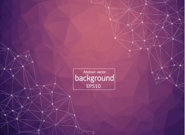 Geometrik açık mor poligonal renkli molekül ve iletişim. Bağlantılı çizgilerin noktalı. Minimalizm arka plan. Bilim, kimya, biyoloji, tıp, teknoloji kavramı.