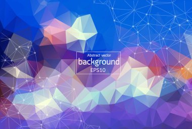 Poligonal yüzey arka plan. Düşük poli mesh tasarımı ile bağlantı nokta ve çizgi. Bağlantı üçgen yapısı. Vektör geometri fütüristik dekorasyon. Tebrik kartı. Spectrumconcept