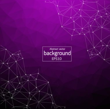 Geometrik Mor Çokgen arka plan molekülü ve iletişim. Noktalarla birleştirilmiş çizgiler. Minimalizm geçmişi. Bilim, kimya, biyoloji, tıp, teknoloji kavramı.