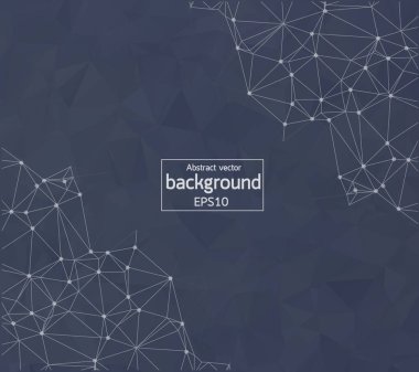 Gri koyu arka plan üçgenler ile. Bağlanma noktalar ve çizgiler Çokgen alanı düşük poli koyu arka plan soyut. Poligonal vektör arka plan. Fütüristik Hud arka plan.