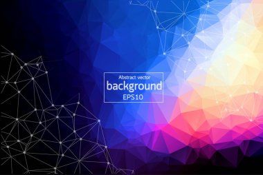 Geometrik Renkli Çokgen arka plan molekülü ve iletişim. Noktalarla birleştirilmiş çizgiler. Minimalizm geçmişi. Bilim, kimya, biyoloji, tıp, teknoloji kavramı.