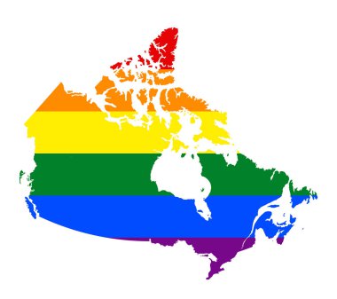 LGBT bayrak Kanada haritası. Vektör gökkuşağı Kanada haritası Lgbt (Lezbiyen, gay, biseksüel ve transseksüel) gurur bayrak renkleri.
