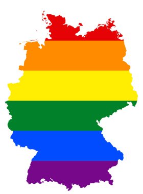 LGBT bayrak Almanya Haritası. Vektör gökkuşağı Almanya Haritası Lgbt (Lezbiyen, gay, biseksüel ve transseksüel) gurur bayrak renkleri.