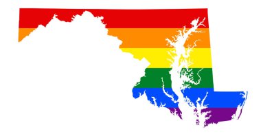 LGBT bayrak Maryland haritası. Maryland vektör gökkuşağı harita Lgbt (Lezbiyen, gay, biseksüel ve transseksüel) gurur bayrak renkleri.