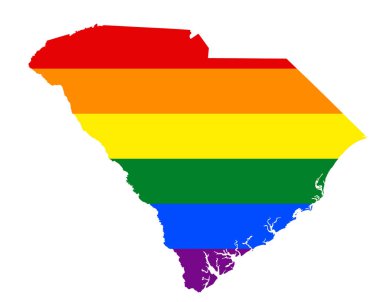 LGBT bayrak harita Güney Carolina. Vektör gökkuşağı haritası Güney Carolina Lgbt (Lezbiyen, gay, biseksüel ve transseksüel) gurur bayrak renkleri.