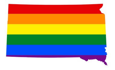 LGBT bayrak harita Güney Dakota. Vektör gökkuşağı haritası Güney Dakota Lgbt (Lezbiyen, gay, biseksüel ve transseksüel) gurur bayrak renkleri.