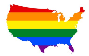 LGBT bayrak harita Amerika Birleşik Devletleri. Vektör gökkuşağı Haritası ABD Lgbt (Lezbiyen, gay, biseksüel ve transseksüel) gurur bayrak renkleri.