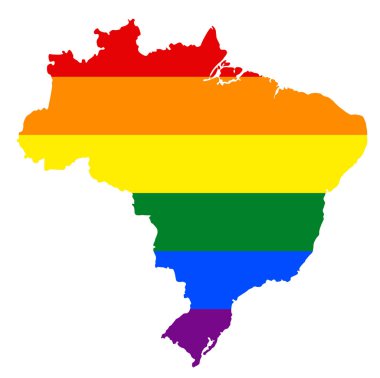 LGBT bayrak Brezilya Haritası. Vektör gökkuşağı Brezilya Haritası Lgbt (Lezbiyen, gay, biseksüel ve transseksüel) gurur bayrak renkleri.