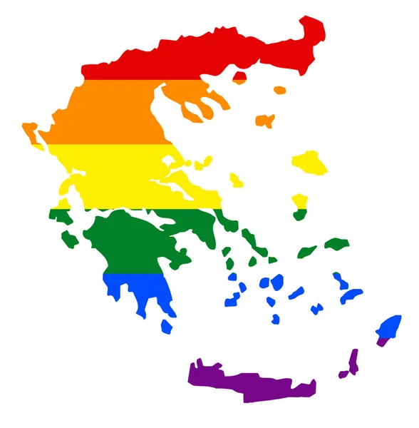 Mapa Bandeira Lgbt Grécia Mapa Arco Íris Vetorial Grécia Cores —  Vetores de Stock