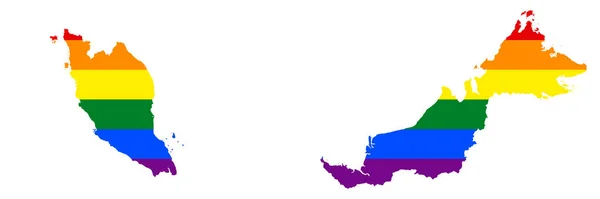 马来西亚的 Lgbt 标志地图 马来西亚的矢量彩虹地图在 Lgbt 女同性恋 男同性恋 双性恋和变性者 骄傲旗的颜色 — 图库矢量图片