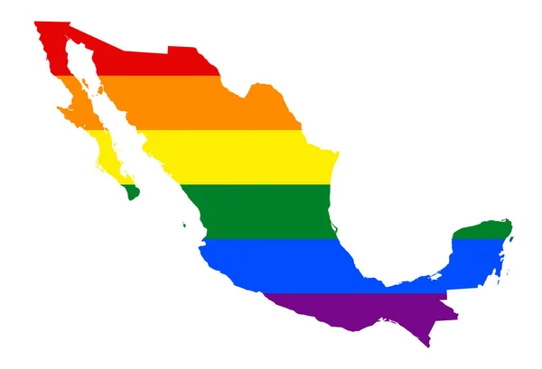 Lgbt Flaggenkarte Von Mexiko Vektor Regenbogenkarte Von Mexiko Den Farben — Stockvektor