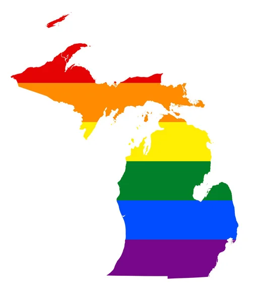 Lgbt Bayrak Michigan Haritası Vektör Gökkuşağı Haritası Michigan Lgbt Lezbiyen — Stok Vektör