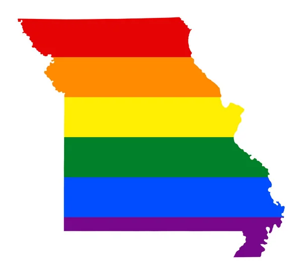 Missour Lgbt の旗の地図 Lgbt レズビアン バイセクシュアル トランスジェンダー プライドの国旗の色の Missour のベクトル虹地図 — ストックベクタ