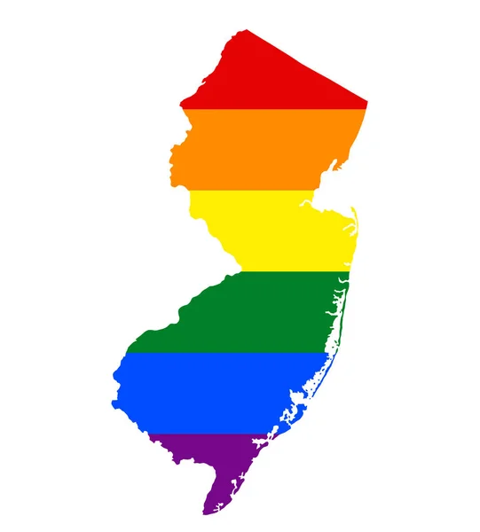 ニュージャージー州の Lgbt の旗の地図 Lgbt レズビアン バイセクシュアル トランスジェンダー プライドの国旗の色のニュージャージーのベクトル虹地図 — ストックベクタ