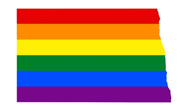 ノースダコタ州の Lgbt の旗の地図 Lgbt レズビアン バイセクシュアル トランスジェンダー プライドの国旗の色のノースダコタのベクトル虹地図 — ストックベクタ