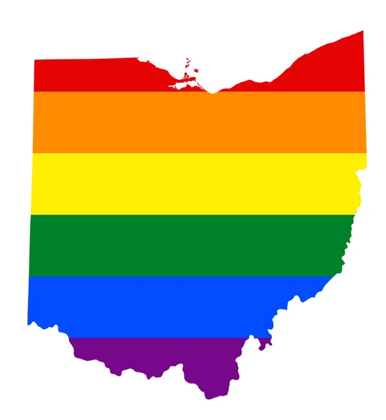 オハイオ州の Lgbt の旗の地図 Lgbt レズビアン バイセクシュアル トランスジェンダー プライドの国旗の色のオハイオ州のベクトル虹地図 — ストックベクタ