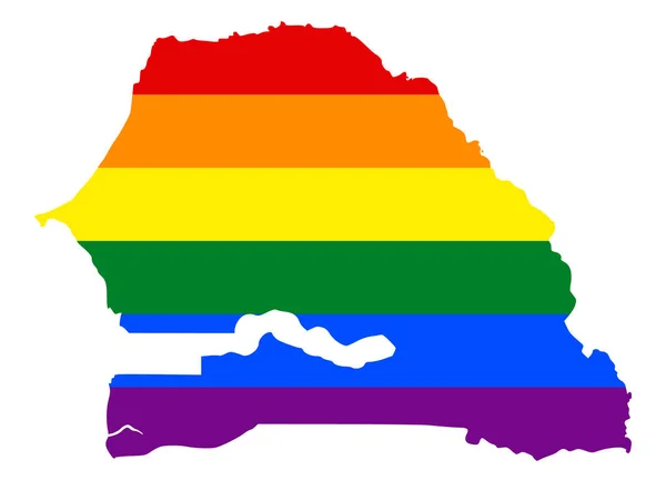 セネガルの Lgbt の旗の地図 Lgbt レズビアン バイセクシュアル トランスジェンダー プライドの国旗の色のセネガルのベクトル虹地図 — ストックベクタ