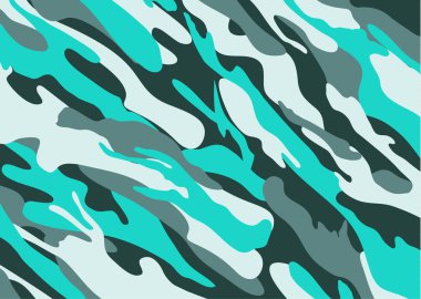 Kamuflaj desen arka plan. Yapraklar ve dallar şekiller. Mavi beyaz askeri ordu camo arka plan. Woodland tarzı. vektör çizim.