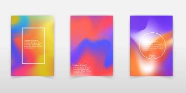 Holografik poster seti. Arka. Fütüristik holografik folyo poster degrade kafes ile. 90'lı yılların, 80s retro tarzı. Broşür, afiş, duvar kağıdı, mobil ekran için yanardöner grafik şablonu.