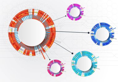 Yukarı doğru olarak işaret 4 Element ile parlak renkli infographics daireler beyaz