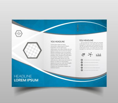 Broşür tasarımı, broşür şablonu, yaratıcı üç katlı eğilim broşür. Modern minimalist düz geometrik tasarım. Dikey a4 formatı..