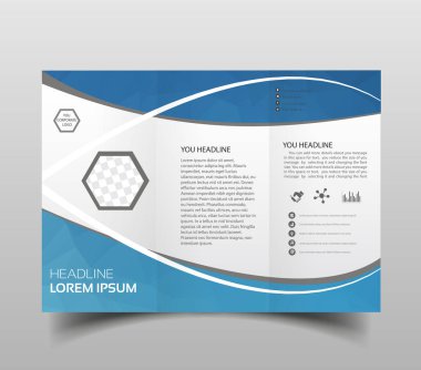 Broşür tasarımı, broşür şablonu, yaratıcı üç katlı eğilim broşür. Modern minimalist düz geometrik tasarım. Dikey a4 formatı..