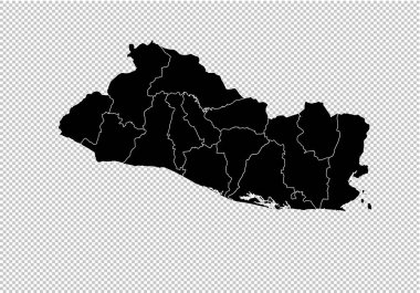El Salvador map - High detailed Black map with counties/regions/