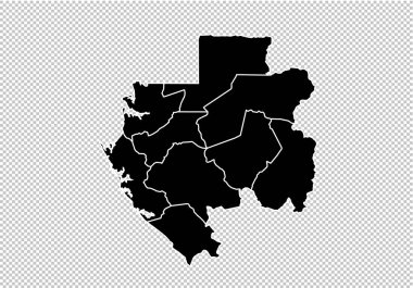 Gabon Haritası - yüksek Detaylı siyah ilçeler/bölgeler/Birleşik ile harita