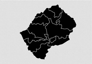 Lesoto Haritası - yüksek Detaylı siyah ilçeler/bölgeler/stat ile harita