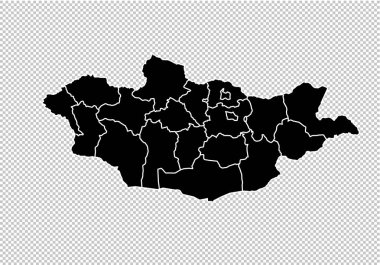 Moğolistan Haritası - yüksek Detaylı siyah ilçeler/bölgeler/sta harita