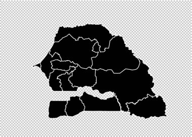 Senegal Haritası - yüksek Detaylı siyah ilçeler/bölgeler/stat ile harita