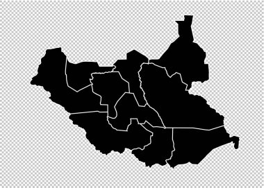 south Sudan map - High detailed Black map with counties/regions/