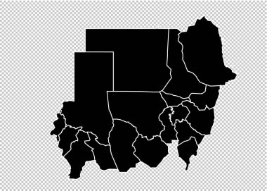 Sudan Haritası - yüksek Detaylı siyah ilçeler/bölgeler/Birleşik ile harita