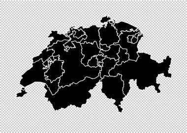 switzerland map - High detailed Black map with counties/regions/