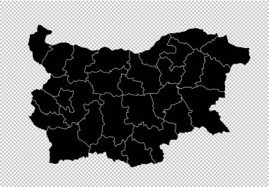 Bulgaristan Haritası - yüksek Detaylı siyah ilçeler/bölgeler/sta harita