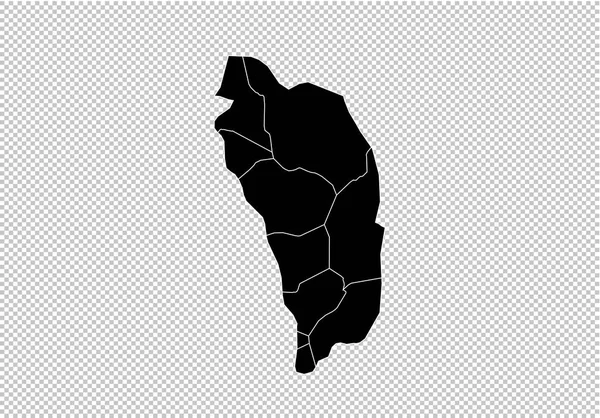 Mapa dominica - Mapa preto altamente detalhado com condados / regiões / sta — Vetor de Stock