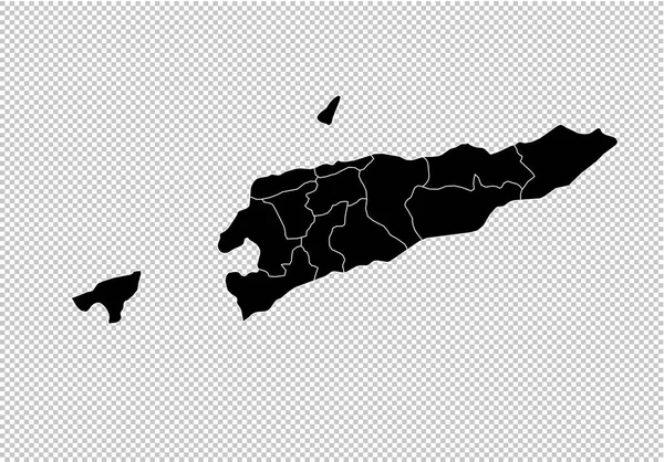 Kelet-Timor Térkép - magas részletes fekete megjelenítése a megyékben/régiókban/s — Stock Vector