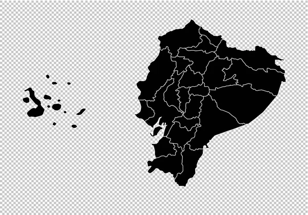 Mapa del ecuador Alto mapa negro detallado con condados / regiones / stat — Archivo Imágenes Vectoriales