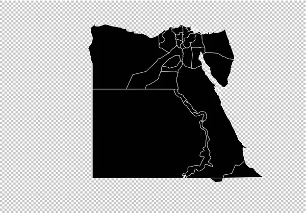 Ägypten-Karte - hoch detaillierte schwarze Karte mit Kreisen / Regionen / Staaten — Stockvektor