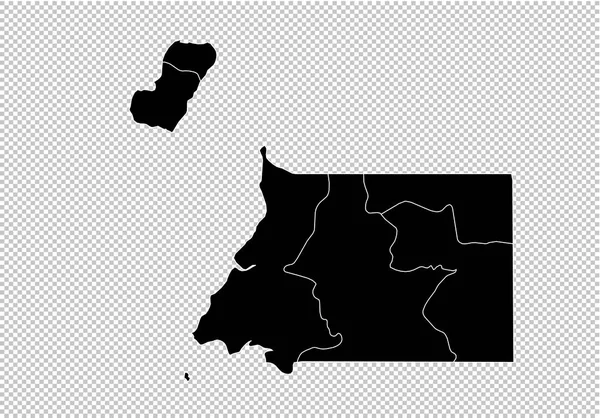 Kaart van Equatoriaal-Guinea - High gedetailleerde zwarte kaart met provincies / re — Stockvector