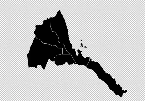 Eritrea map - Peta hitam detail tinggi dengan county / region / stat - Stok Vektor