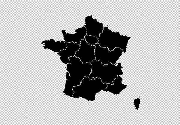 Mapa de Francia Alto mapa negro detallado con condados / regiones / estado — Vector de stock