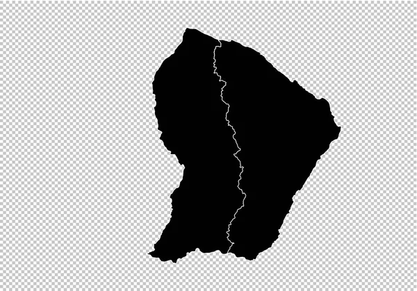 프랑스령 기아나 지도-높은 상세한 블랙 카운티/지역 지도 — 스톡 벡터