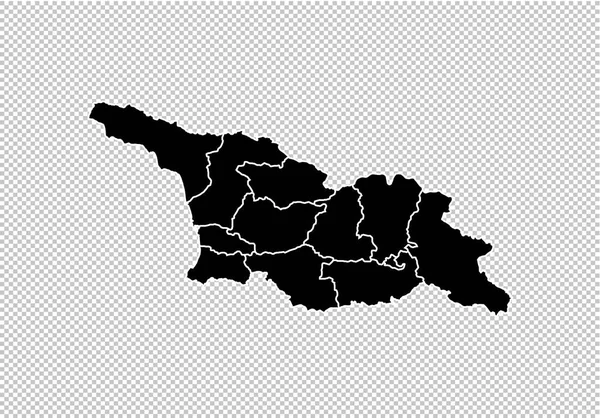 Mapa Gruzji - wysokie szczegółowe czarny mapę z powiatów/regiony/stat — Wektor stockowy