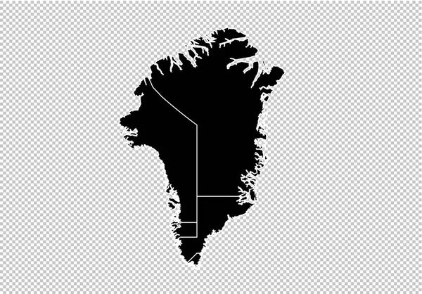 Greenland map - Carte noire détaillée avec comtés / régions / st — Image vectorielle